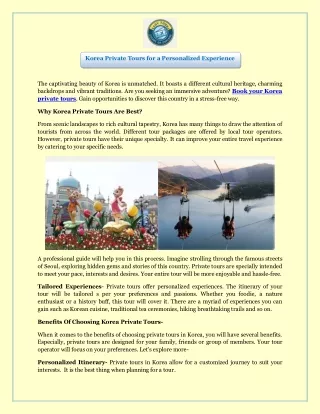 Korea Private Tours For A Personalized Experience