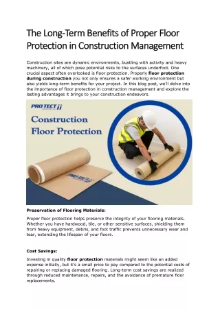 The Long Term Benefits of Proper Floor Protection in Construction Management