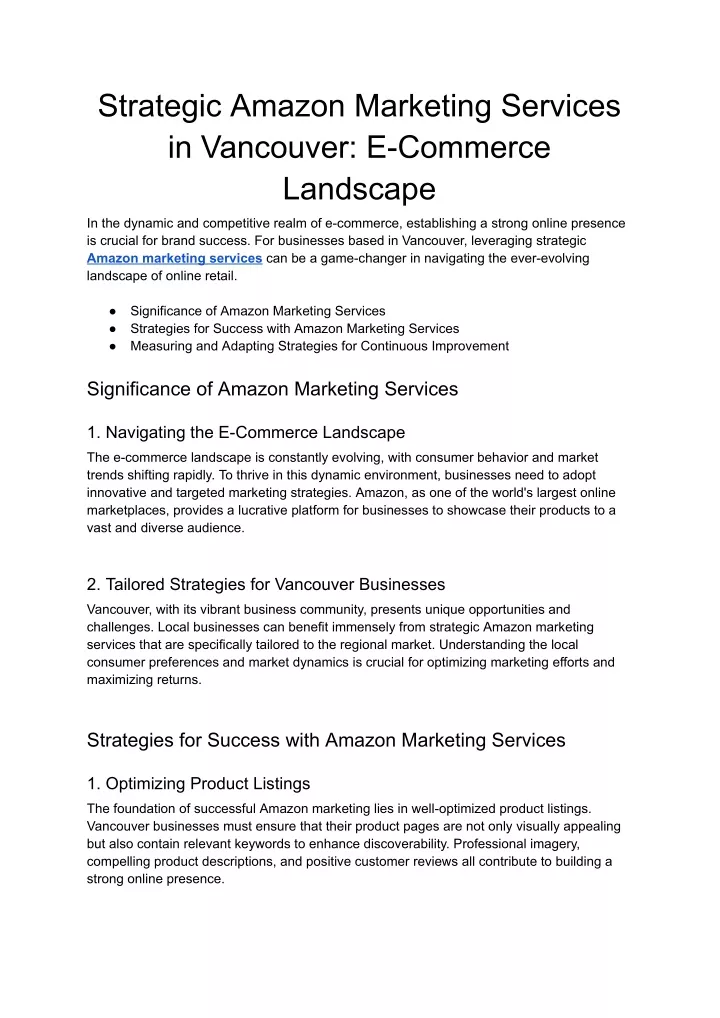 strategic amazon marketing services in vancouver