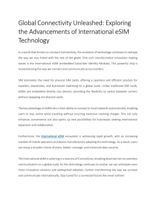 Global Connectivity Unleashed Exploring the Advancements of International eSIM Technology