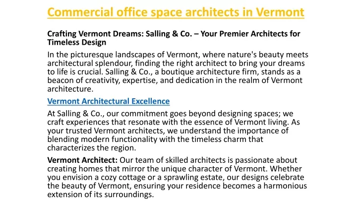 commercial office space architects in vermont