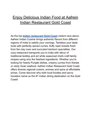 Enjoy Delicious Indian Food at Aafrein Indian Restaurant Gold Coast