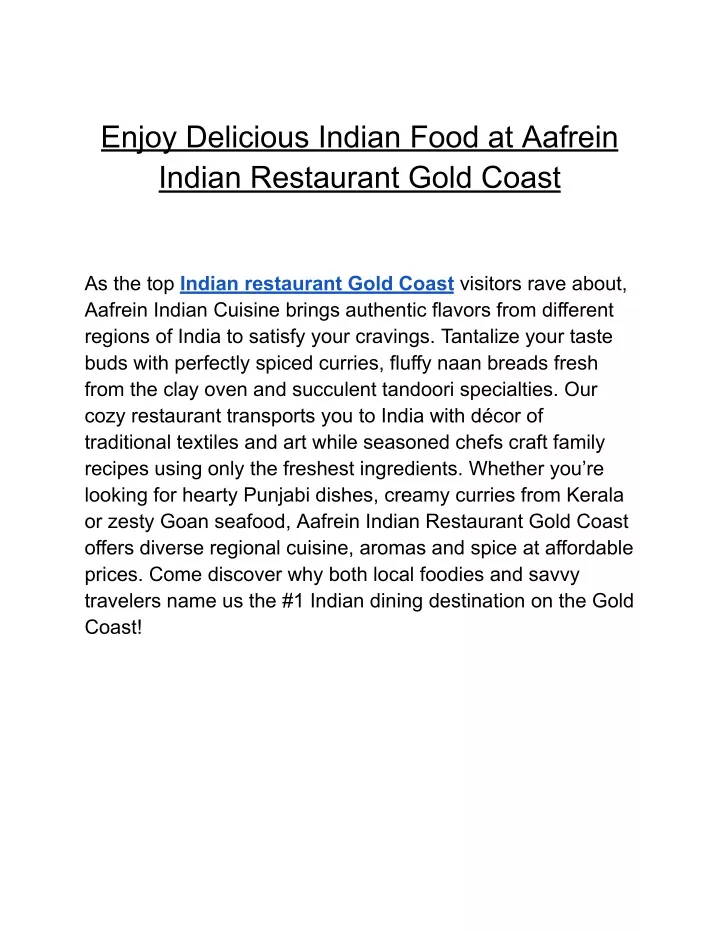 enjoy delicious indian food at aafrein indian
