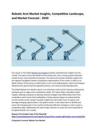 robotic arm market insights competitive landscape