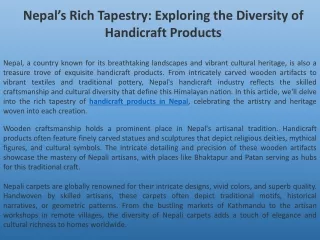 Nepal’s Rich Tapestry Exploring the Diversity of Handicraft Products