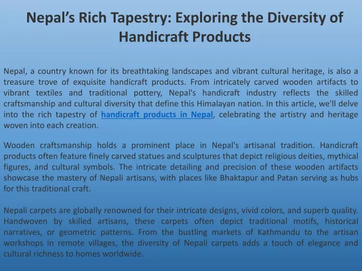 PPT - Nepal’s Rich Tapestry Exploring the Diversity of Handicraft 