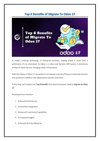 Top 8 Benefits of Migrate To Odoo 17