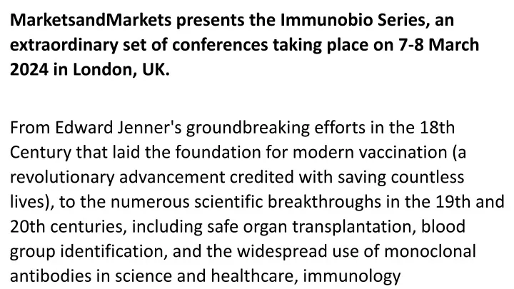 marketsandmarkets presents the immunobio series
