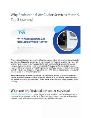 Why Professional Air Cooler Services Matter Top 8 reasons!