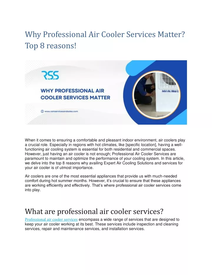 why professional air cooler services matter