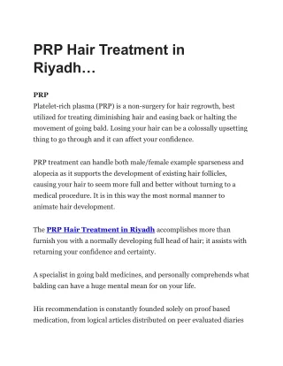 PRP Hair Treatment in Riyadh