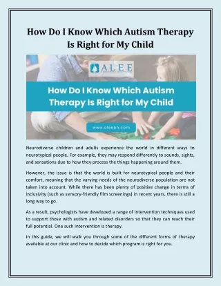 How Do I Know Which Autism Therapy Is Right for My Child