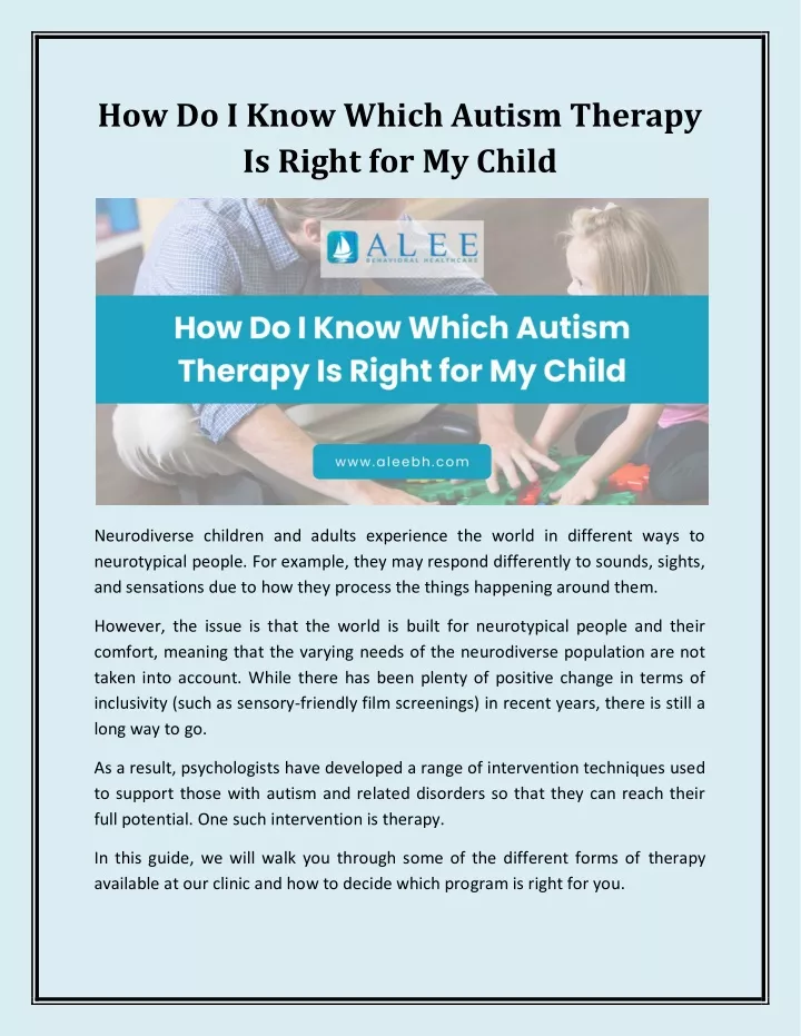 how do i know which autism therapy is right