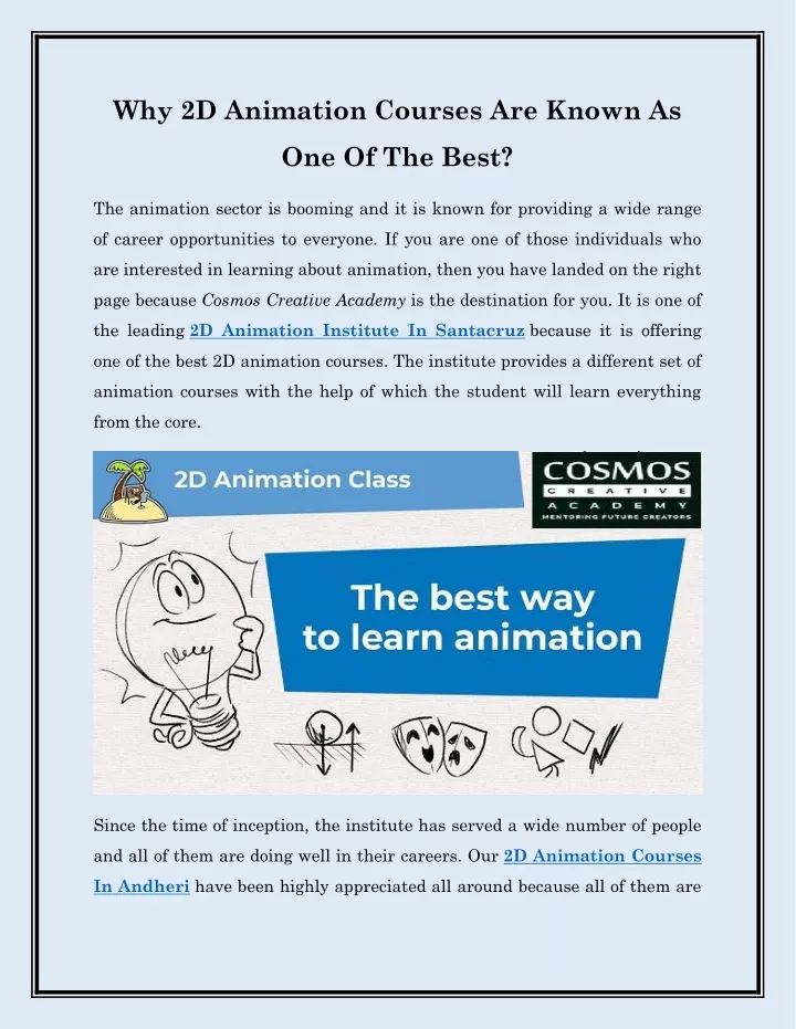 why 2d animation courses are known as