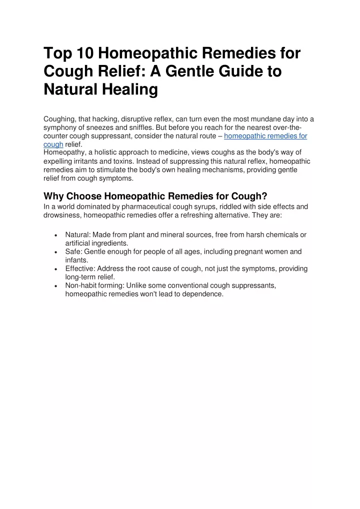 top 10 homeopathic remedies for cough relief a gentle guide to natural healing
