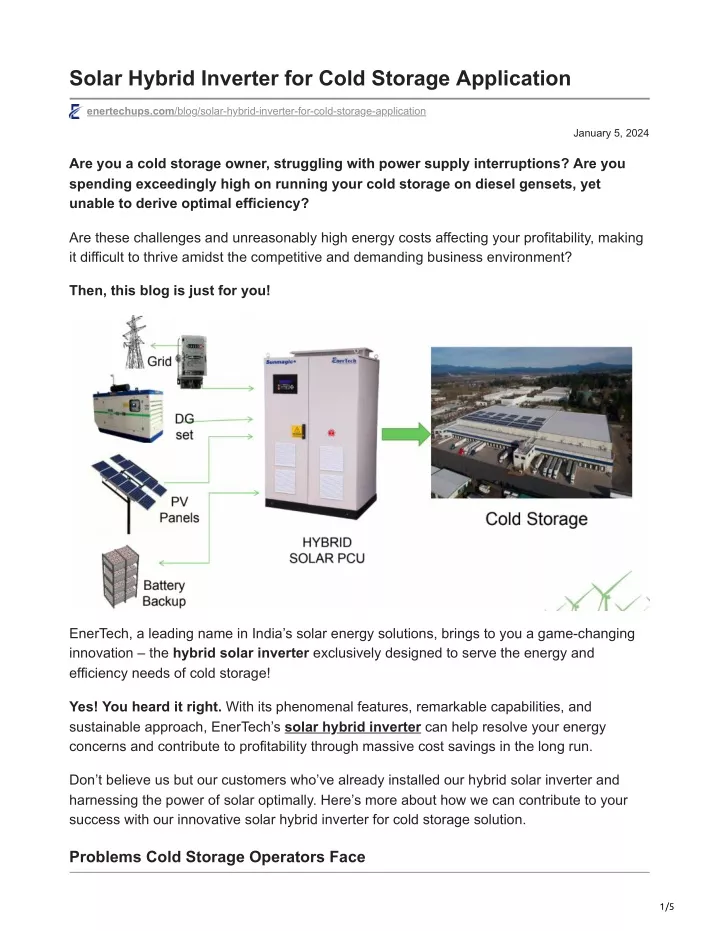 solar hybrid inverter for cold storage application