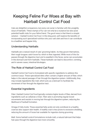 Hairball Control Cat Food
