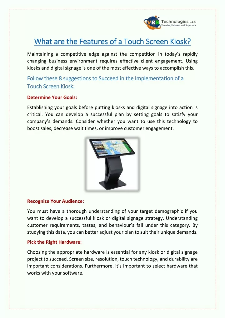 what are the features of a touch screen kiosk