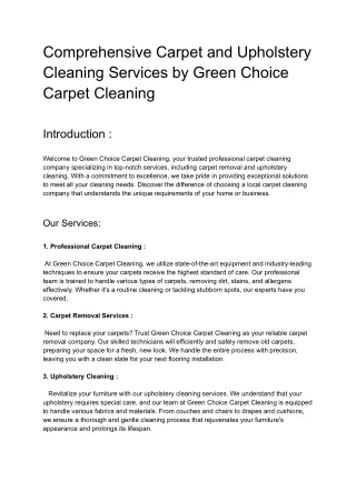 Comprehensive Carpet and Upholstery Cleaning Services by Green Choice Carpet Cleaning