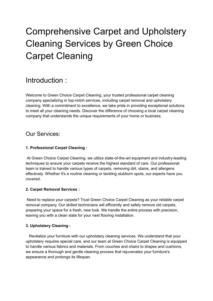 comprehensive carpet and upholstery cleaning