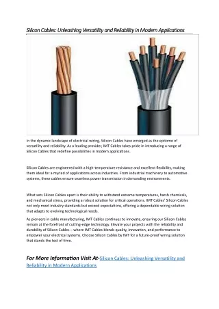 Silicon Cables: Unleashing Versatility and Reliability in Modern Applications