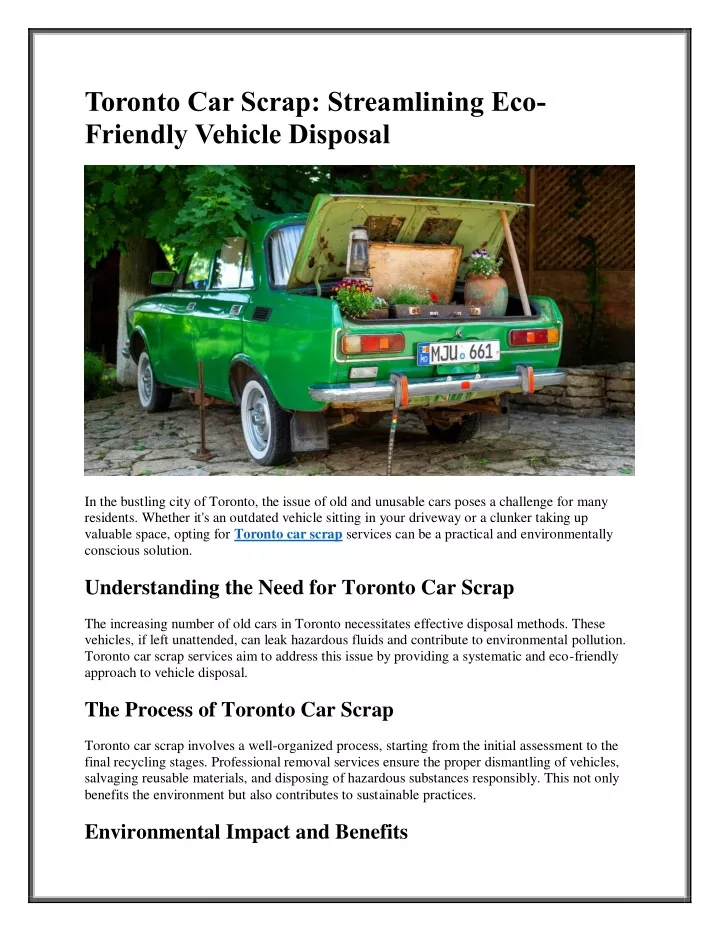 toronto car scrap streamlining eco friendly