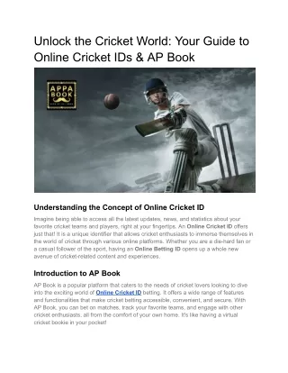 Unlock the Cricket World_ Your Guide to Online Cricket IDs & AP Book