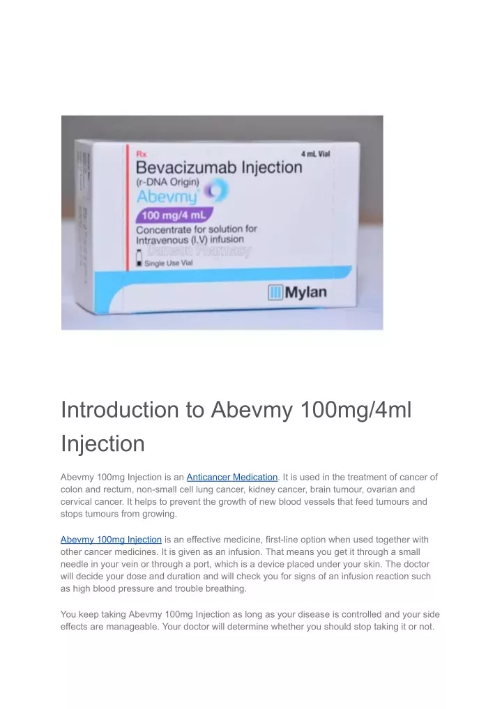 introduction to abevmy 100mg 4ml injection