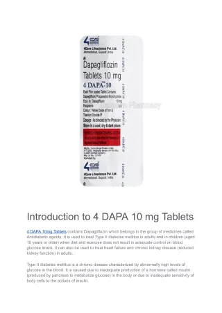 introduction to 4 dapa 10 mg tablets