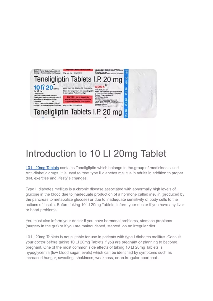 introduction to 10 li 20mg tablet