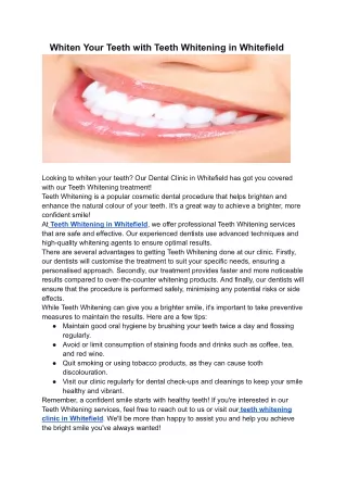 Whiten Your Teeth with Teeth Whitening in Whitefield