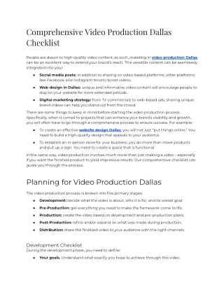 2023 - Comprehensive Video Production Dallas Checklist
