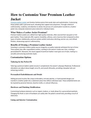 Customize Your Premium Leather Jacket