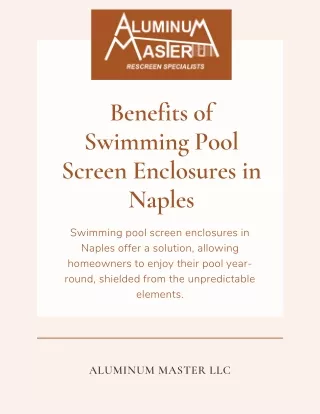 Benefits of Swimming Pool Screen Enclosures in Naples