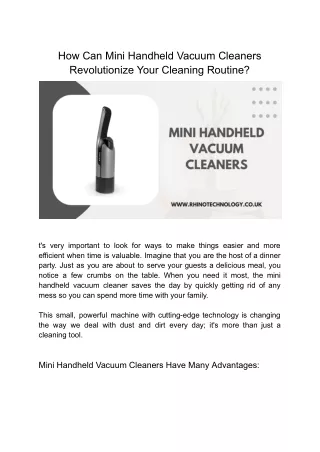 How Can Mini Handheld Vacuum Cleaners Revolutionize Your Cleaning Routine
