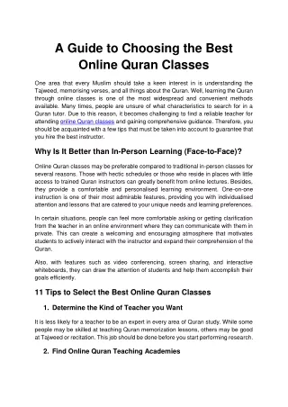 A Guide to Choosing the Best Online Quran Classes
