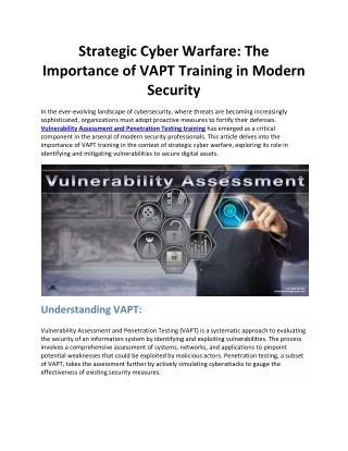 strategic cyber warfare the importance of vapt