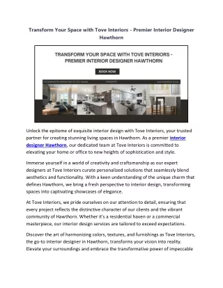Transform Your Space with Tove Interiors - Premier Interior Designer Hawthorn