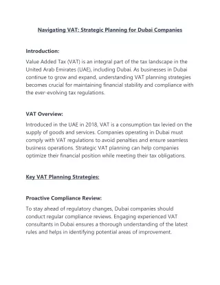 Navigating VAT - Strategic Planning for Dubai Companies