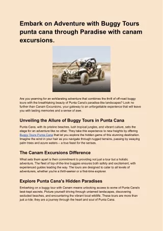 Embark on Adventure with Buggy Tours punta cana through Paradise with canam excursions