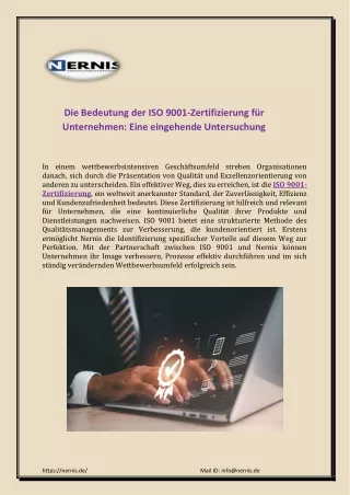 ISO 9001-Zertifizierung - NERNIS-Managementsysteme