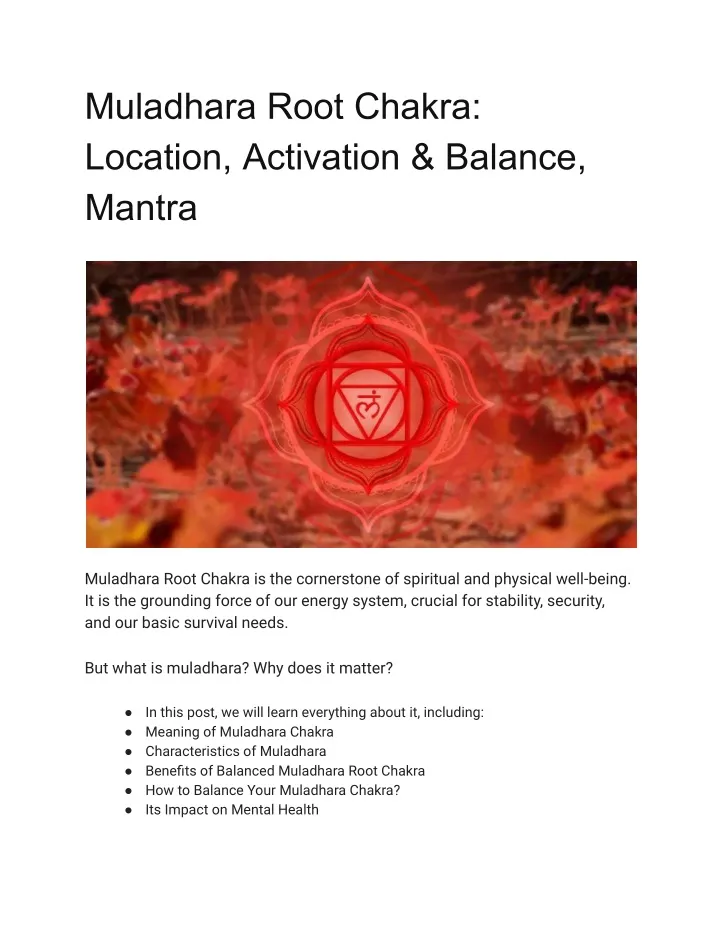 muladhara root chakra location activation balance