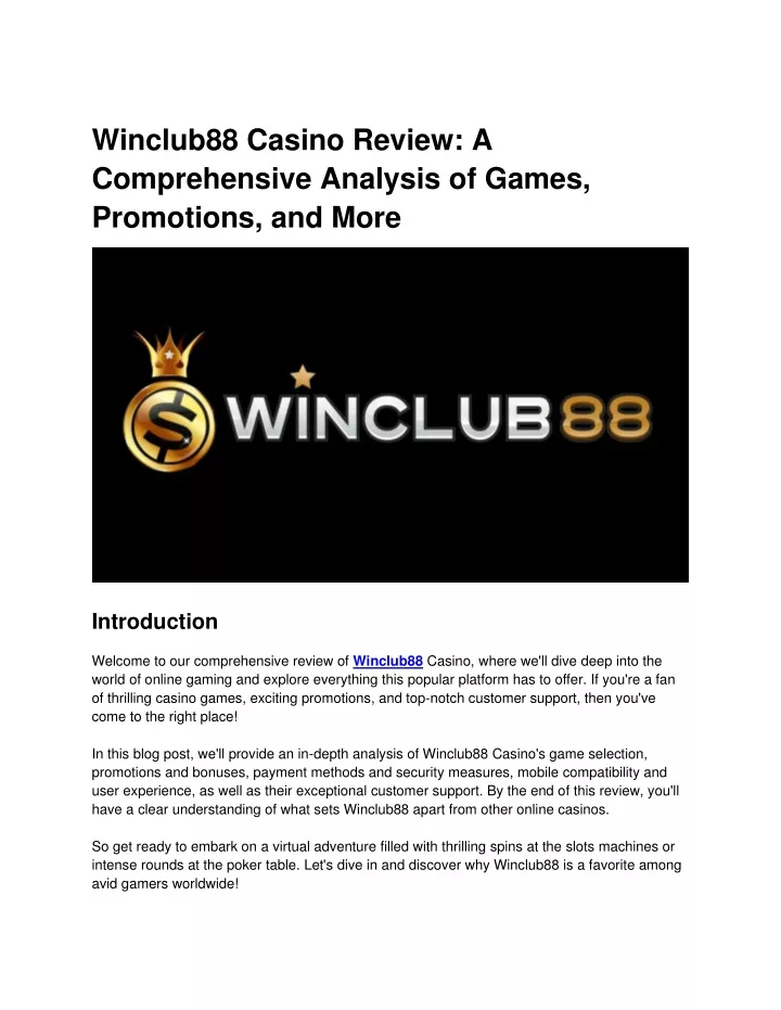 winclub88 casino review a comprehensive analysis