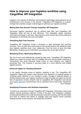 How to improve your logistics workflow using CargoWise API Integration