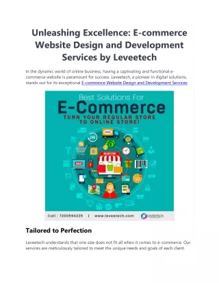 Ecommerce Website Design and Development Services - Leveetech