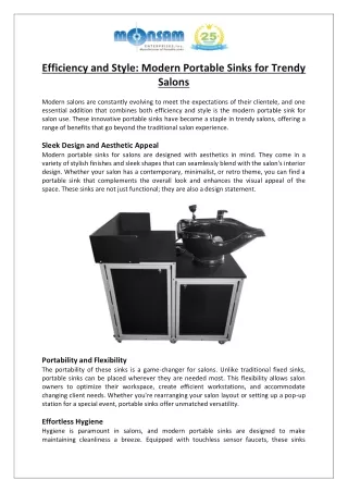 Monsam Enterprises Inc. - Modern Portable Sinks for Trendy Salons