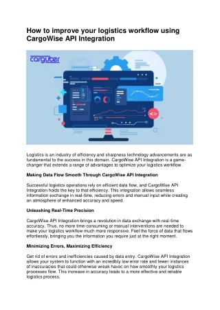 How to improve your logistics workflow using CargoWise API Integration