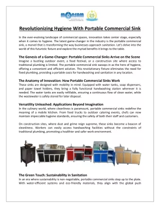 Monsam Enterprises Inc.- Revolutionizing Hygiene With Portable Commercial Sink