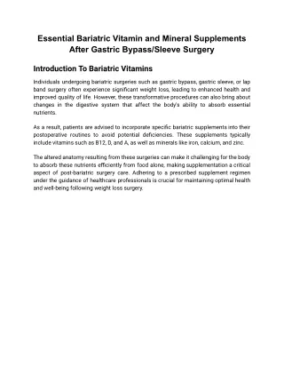 Essential Bariatric Vitamin and Mineral Supplements After Gastric Bypass_Sleeve Surgery