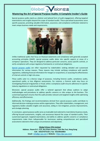 mastering the art of special purpose audits